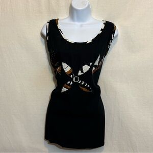 C-23 Matris Black White & Tan Sleeveless Pullover Summer‎ Blouse Size M